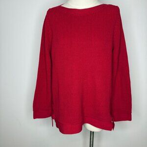 LOFT Lace Up Boatneck Sweater Red Ties Knit Cotton Casual Womens XL NWT